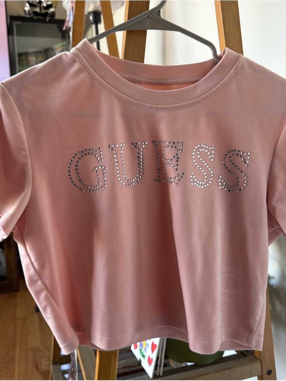 GUESS Pink Short-Sleeve Tee with Rhinestone Logo